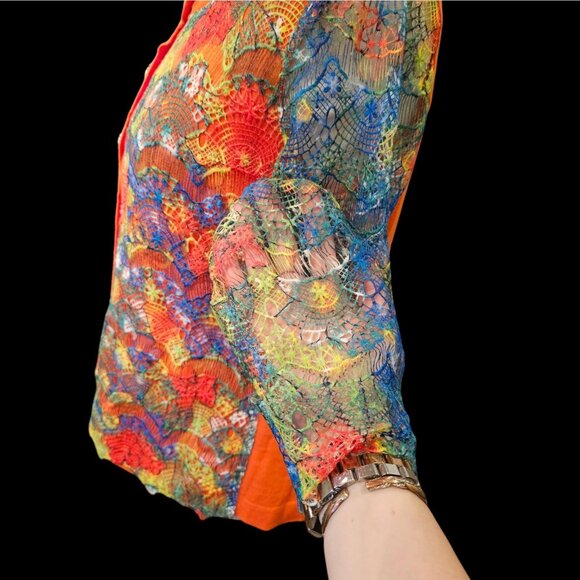 Michael Simon Colorful Cardigan Sweater Crochet Lace Overlay Cotton Sz M NWT - Picture 4 of 9
